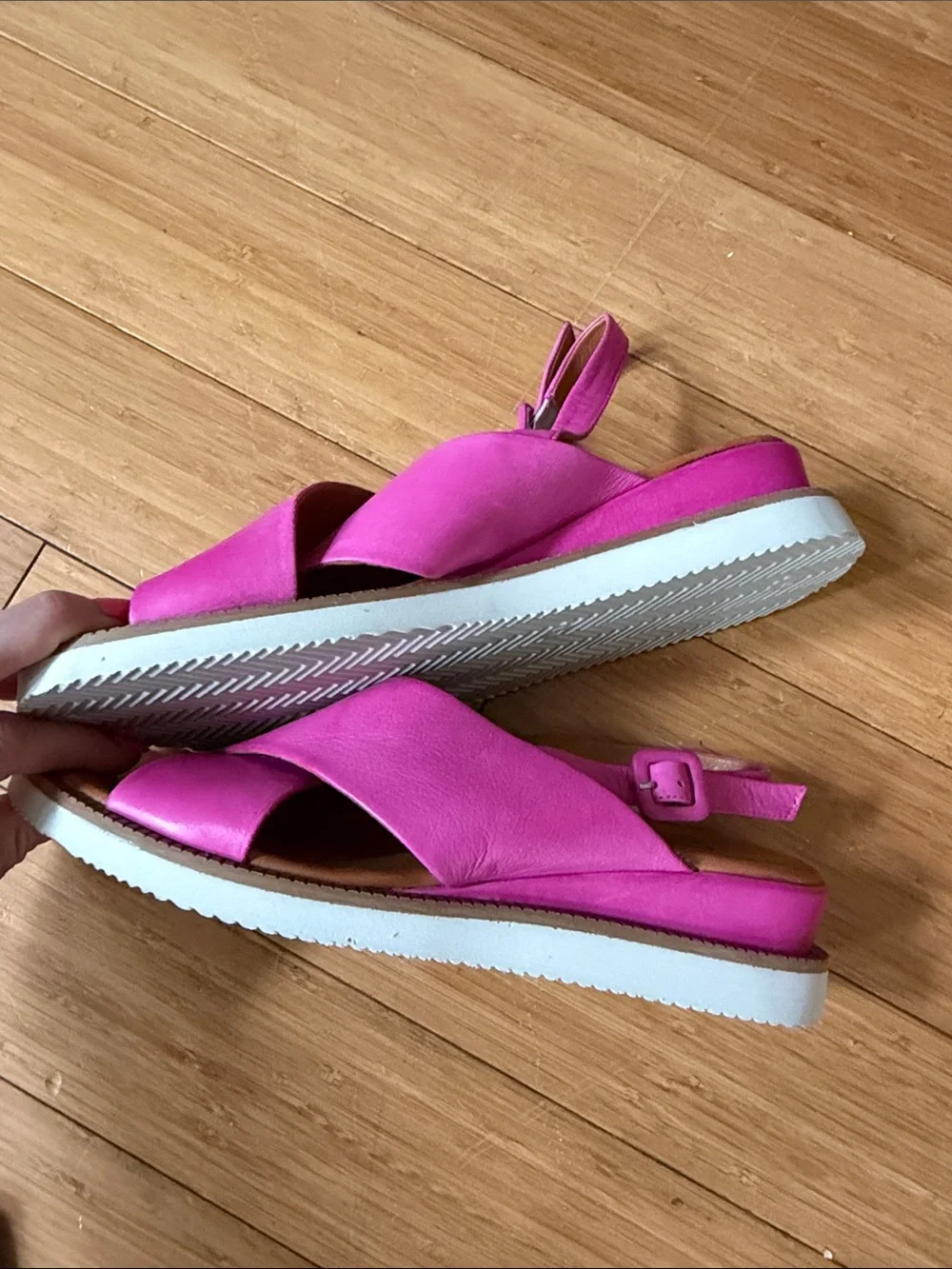 Miz Mooz Bright Pink Crisscross Slingback Sandals